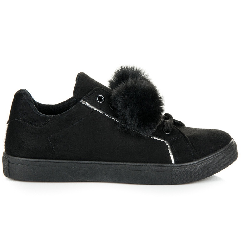 Groto Gogo Baskets en daim à pompons le noir