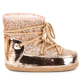 Ideal Shoes Bottes de neige nouées à paillettes rose Ideal Shoes Bottes de neige nouées à paillettes rose