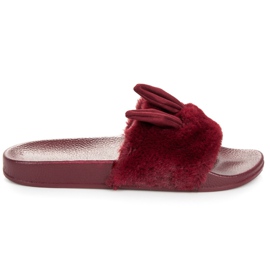 Queen Vivi Tongs bordeaux avec fourrure et oreilles rouge