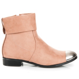 Ideal Shoes Bottines en daim avec une fermeture éclair rose