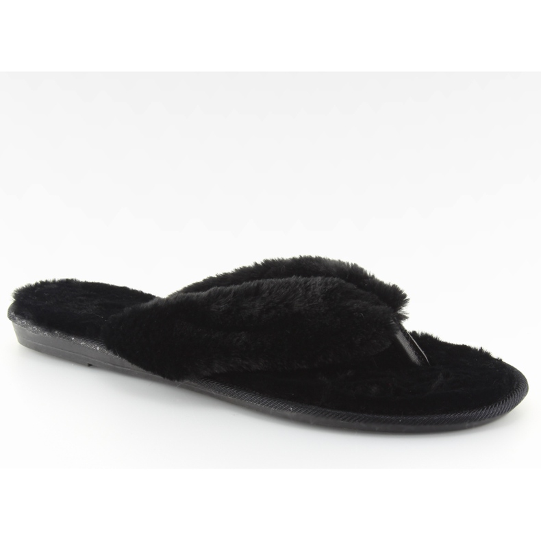 Tongs noires noires avec fourrure le noir