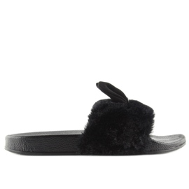 Chaussons noirs noirs avec fourrure et oreilles