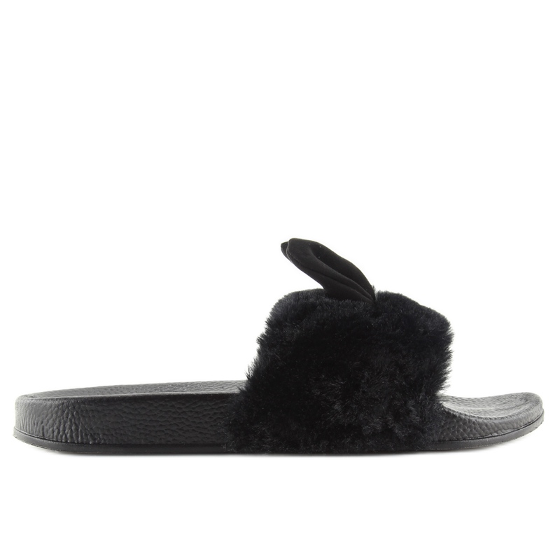 Chaussons noirs noirs avec fourrure et oreilles le noir Chaussons noirs noirs avec fourrure et oreilles le noir