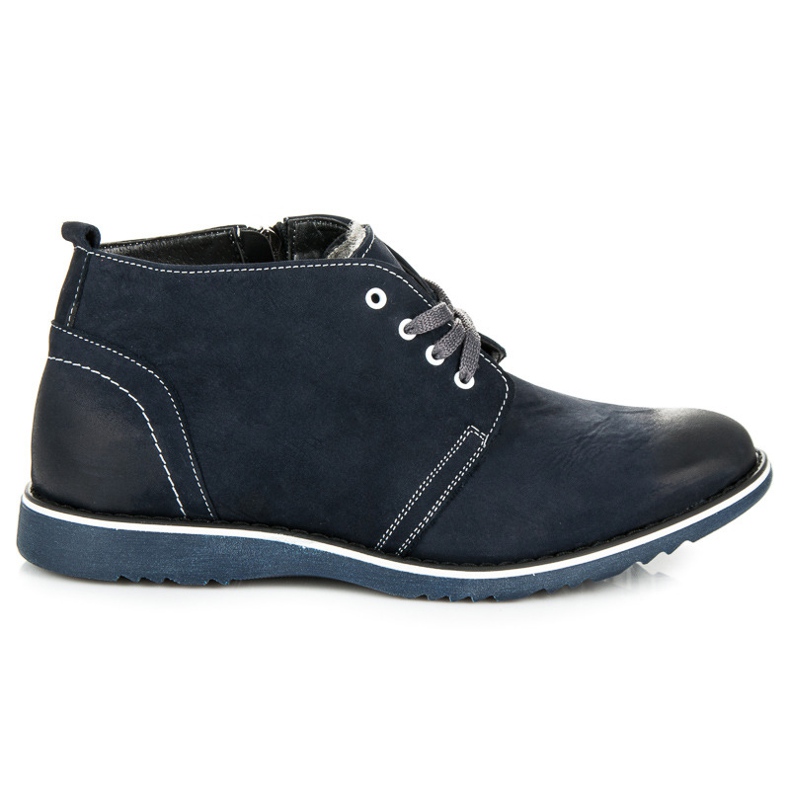Lucca Bottes en cuir avec peau de mouton bleu
