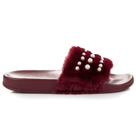 Queen Vivi Chaussons bordeaux avec fourrure rouge Queen Vivi Chaussons bordeaux avec fourrure rouge