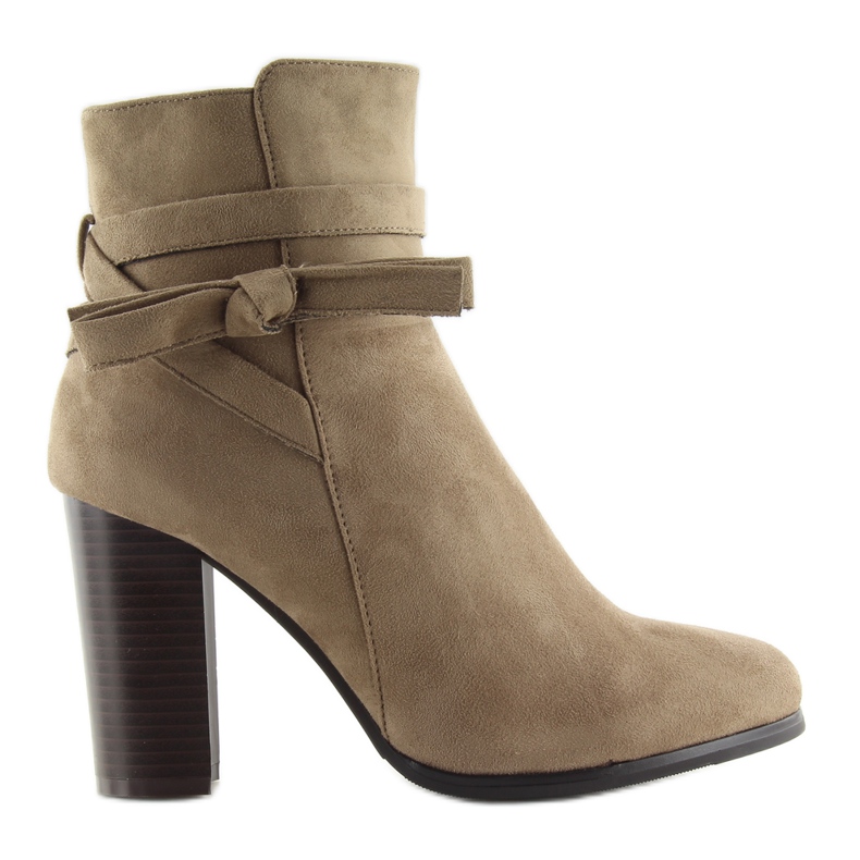 Bottines à talons avec un noeud beige h197 kaki