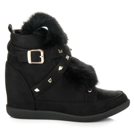 Kylie Baskets avec fourrure le noir