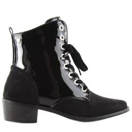 Bottines à Lacets Laquées Noir Noir