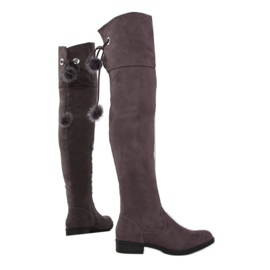 Bottines mousquetaires moka à pompons multicolore brun