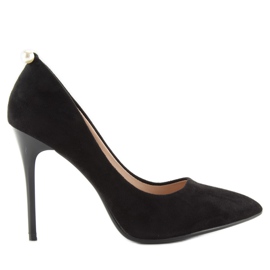 Talons hauts noirs classiques avec perles Aj-531
