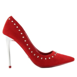 Escarpins en daim à clous rouge nf-04p Rouge
