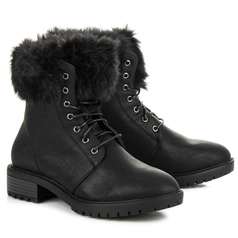 Queentina Bottes Avec Fourrure Sur Le Dessus le noir Queentina Bottes Avec Fourrure Sur Le Dessus le noir