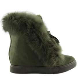 Bottines Compensées Avec Fourrure Verte