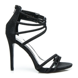 Ideal Shoes Sandales scintillantes sur talon haut noir