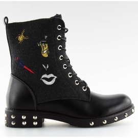 Bottes noires à dessus en feutre le noir
