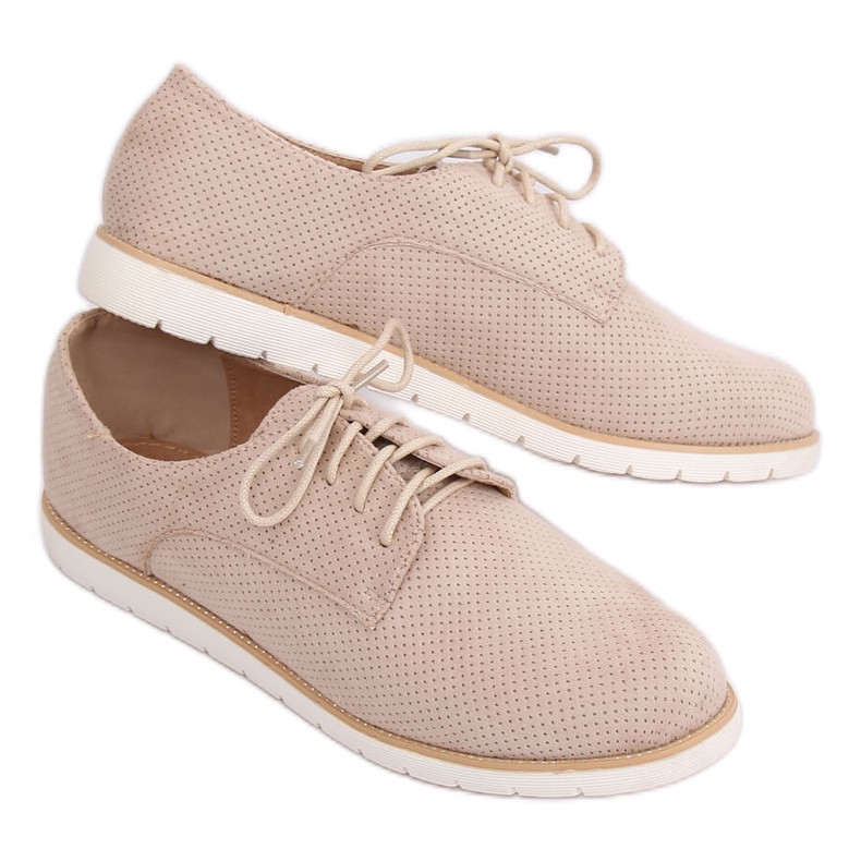 Mocassins femme beiges à lacets T297 Beige