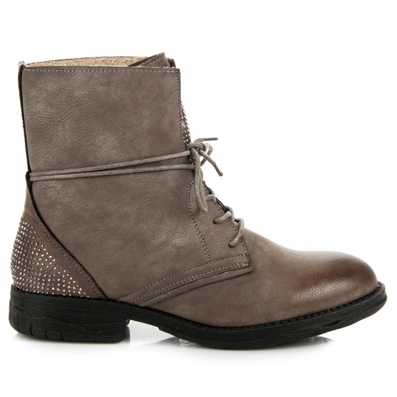 Queentina Bottes de travail avec cristaux brun