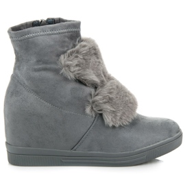 Baskets compensées avec fourrure gris
