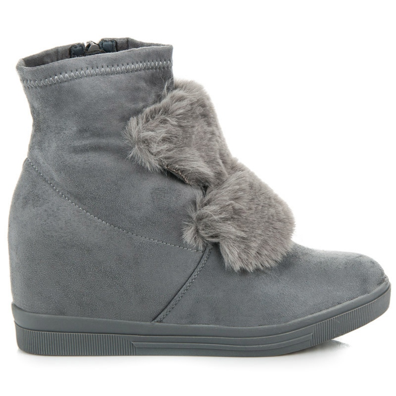 Baskets compensées avec fourrure gris