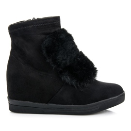 Baskets compensées avec fourrure noir