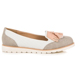 Vices Ballerines ajourées à franges blanche gris rose