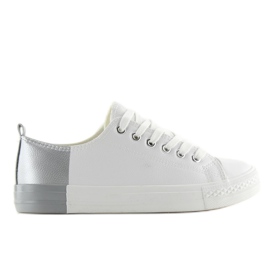 Baskets blanches bicolores BK378 Blanc / Argent
