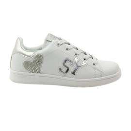 American Club Baskets American Heart avec semelle intérieure en cuir blanc gris