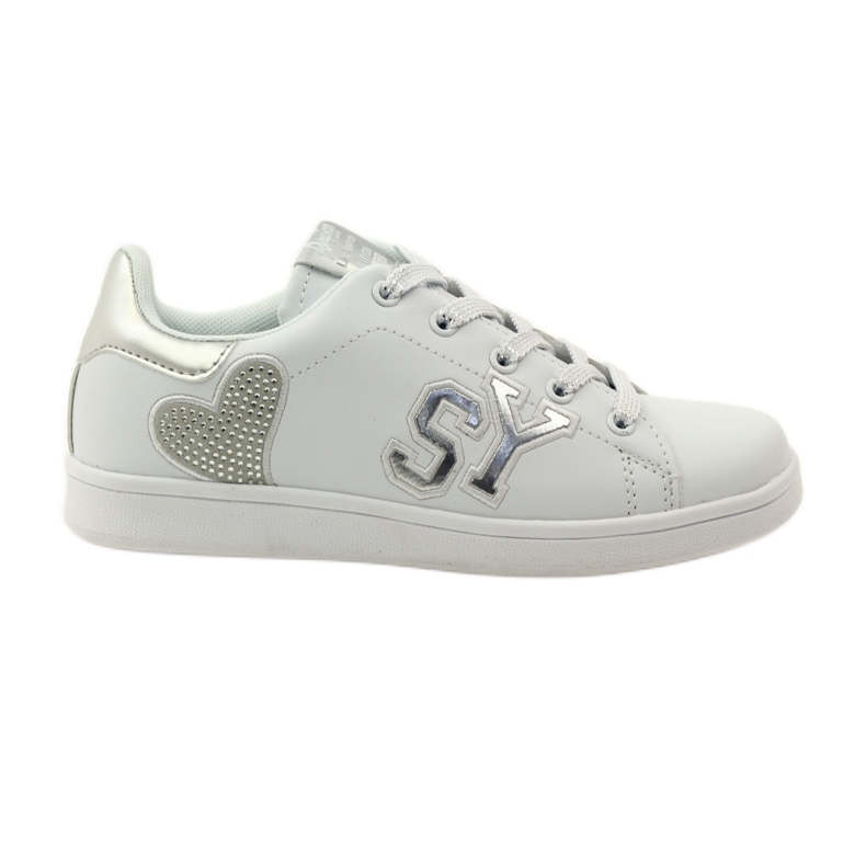 American Club Baskets American Heart avec semelle intérieure en cuir blanche gris