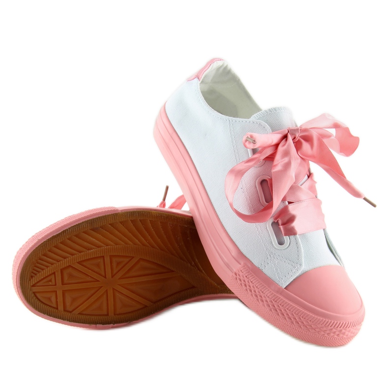 Sneakers Avec Rubans Blanc et Rose Dc11 blanche