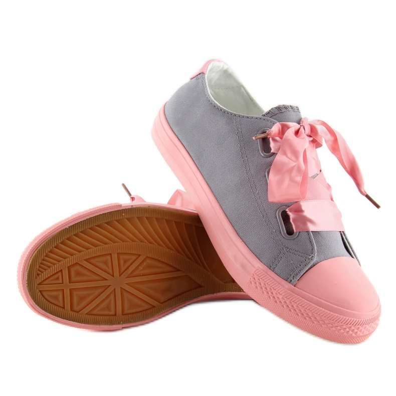 Sneakers Avec Rubans Gris-Rose Dc11