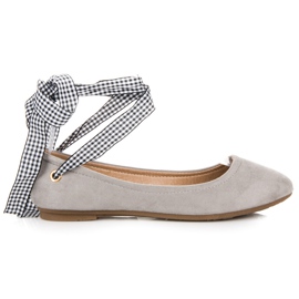 Ch. Creation Ballerines En Daim Avec Ruban gris