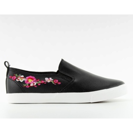 Slipons avec délicate broderie noire g1204a Noir le noir