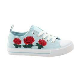 American Club Sneakers avec roses brodées American 17035 rouge bleu blanc