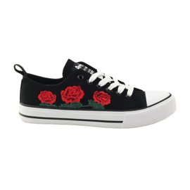 American Club Sneakers avec roses brodées American 17035 rouge le noir blanche American Club Sneakers avec roses brodées American 17035 rouge le noir blanche