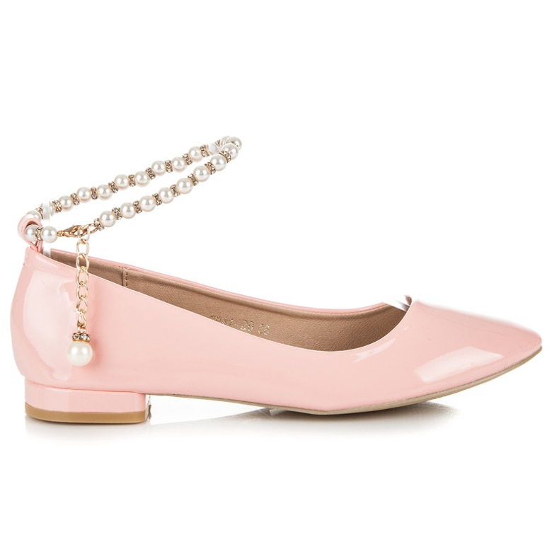 Vices Ballerines laquées avec perles rose
