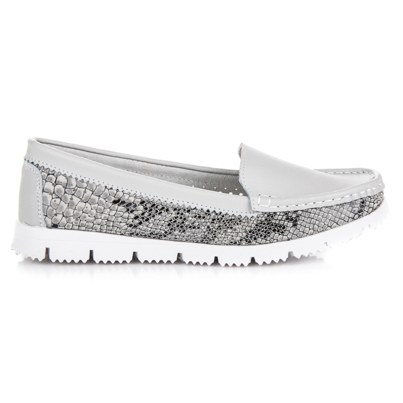 Vinceza Mocassins en cuir imprimé serpent gris