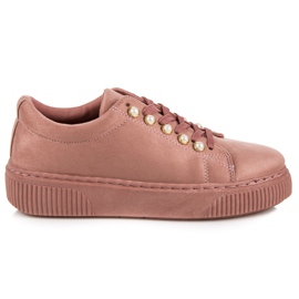 Baskets En Daim Avec Perles rose