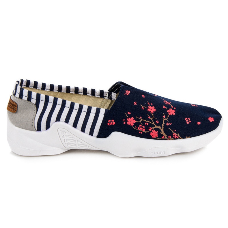 Slipons bleu marine à motif rose blanche