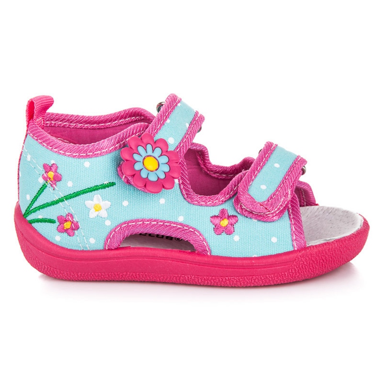 American Club Chaussons velcro pour enfants rose bleu