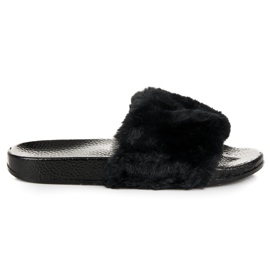 Bona Chaussons femme avec fourrure noir