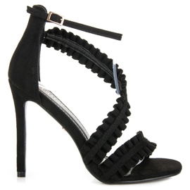 Seastar Sandales à talons hauts avec volant noir