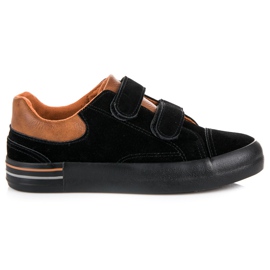 Baskets en daim avec velcro le noir brun