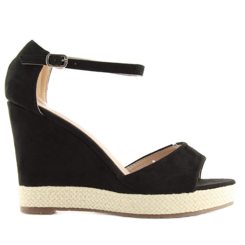 Sandales noires à talon compensé, espadrilles noires le noir