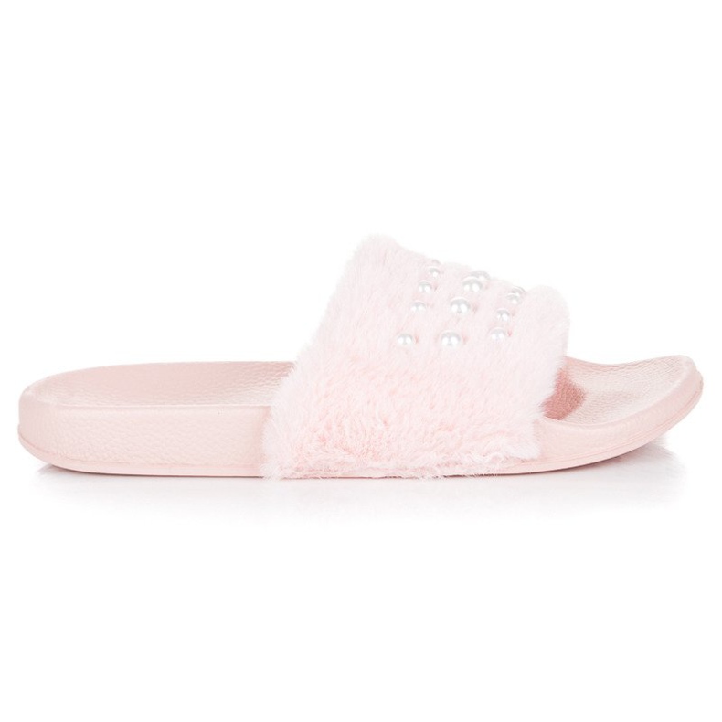 Chaussons Fourrure Avec Perles rose