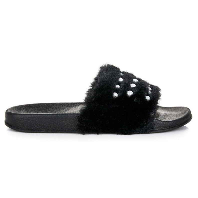 Chaussons Avec Fourrure Et Perles le noir