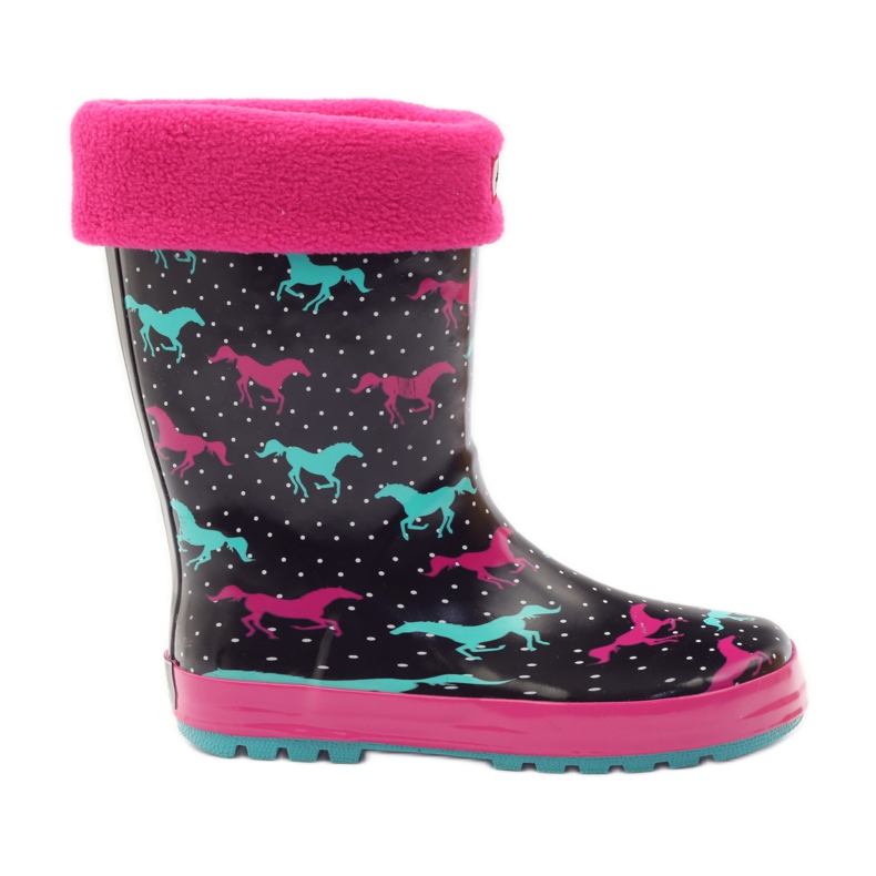 American Club Chaussettes galoches + insert chevaux américains le noir vert rose
