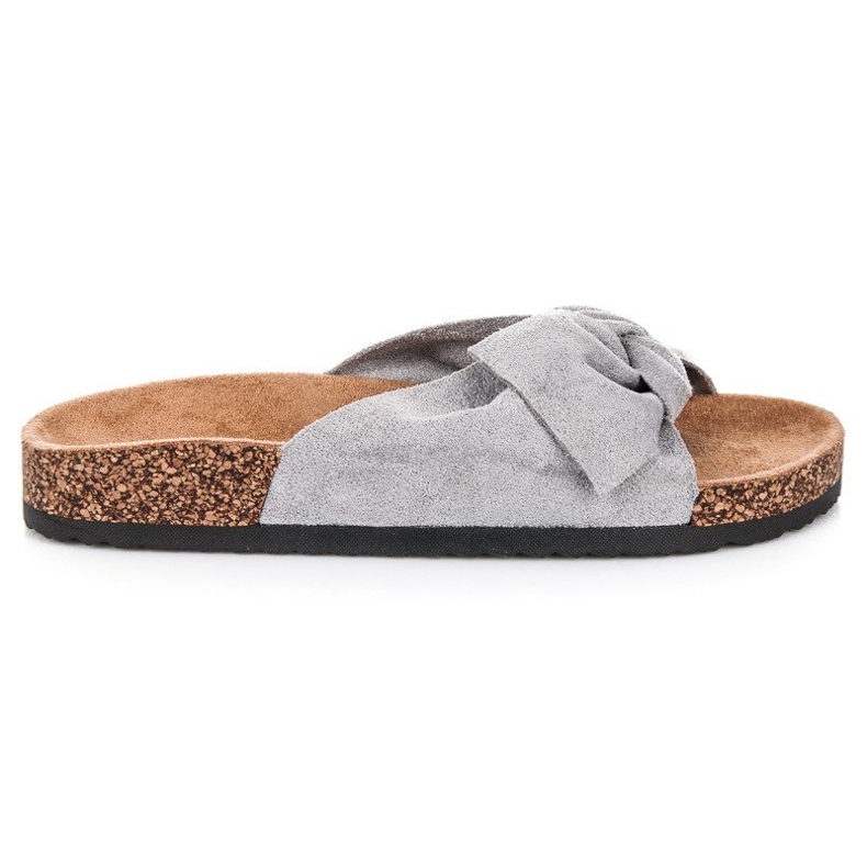 Queen Vivi Pantoufles En Daim Avec Nœud gris