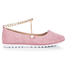 Ballerines en daim avec perles de vinceza rose