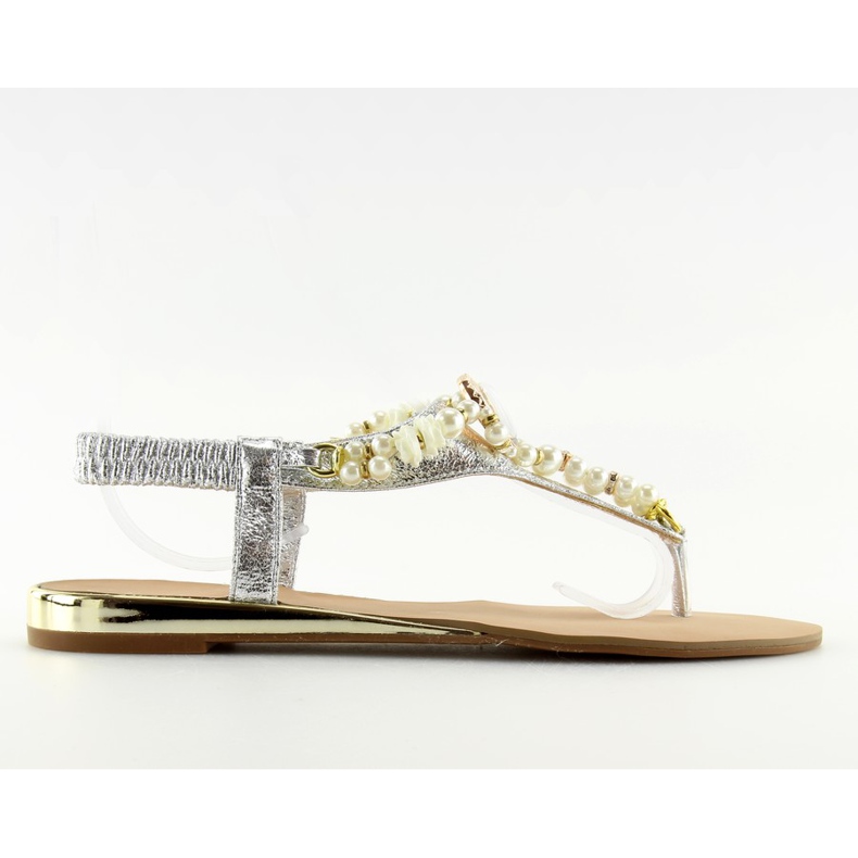 Sandales argentées avec perles D580 argent gris