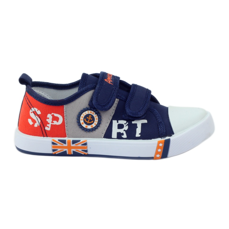 American Club Baskets américaines baskets semelle intérieure en cuir bleu marin gris orange